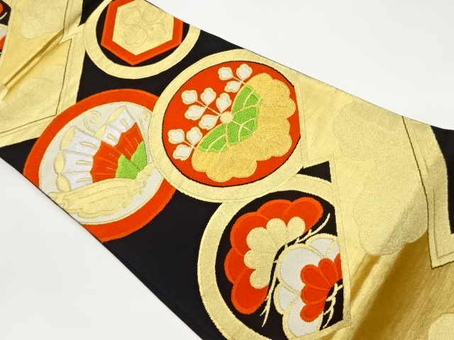 JAPANESE KIMONO / VINTAGE FUKURO OBI / WOVEN BUTTERFLY & PINE